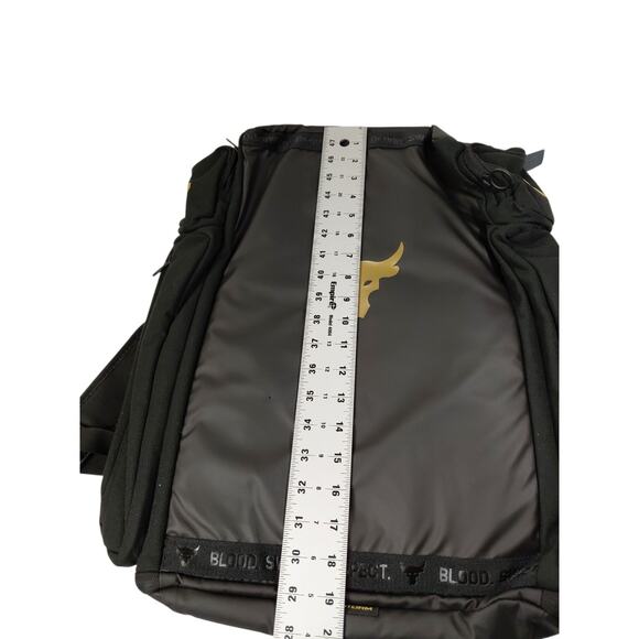 UA Under Armour Project Rock Backpack Adult Black Gold Duffle Gym Bag 1376459 - Picture 7 of 11